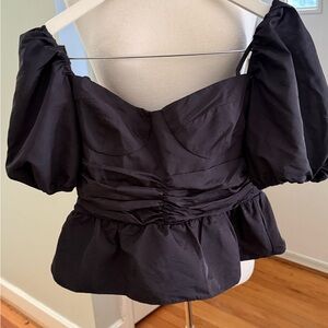 Wayf Black Puff Sleeve Blouse